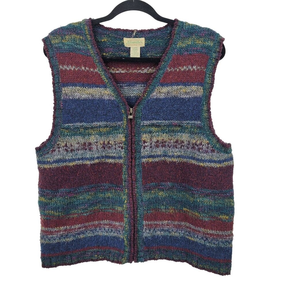 Vtg St Johns Bay Grandpa Sweater Vest Sz‎ L Wool Multicolor Stripes Cabin Core